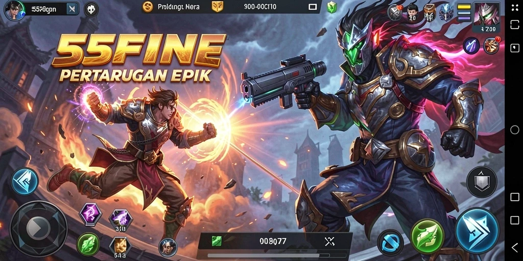 Tangkapan layar dari gameplay pertarungan seru 55FIVE.