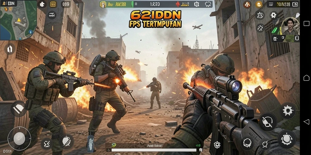 Screenshot gameplay dari 62IDN menampilkan aksi tembak-menembak yang mendebarkan.
