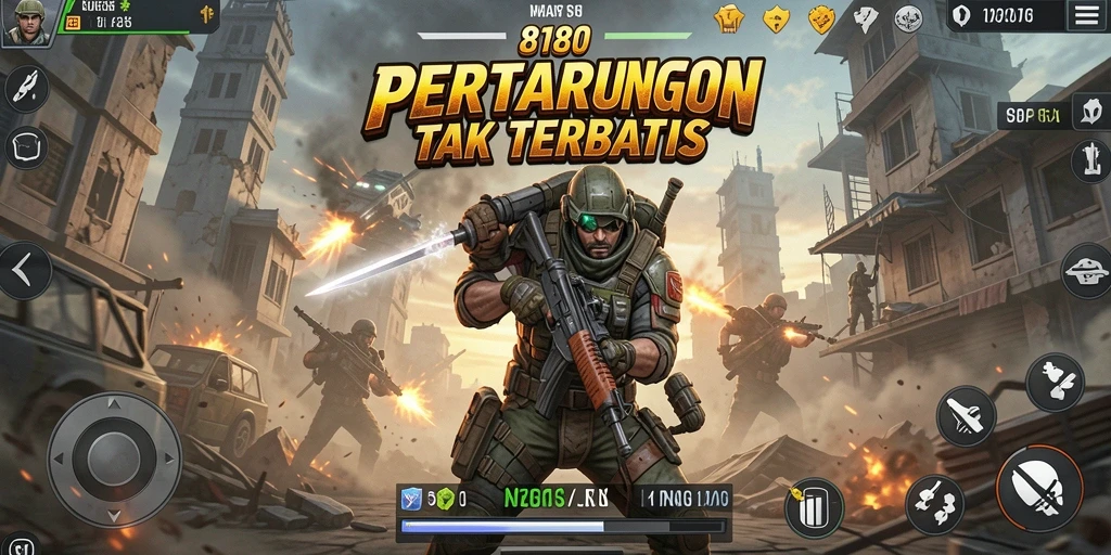 Tangkapan layar utama 8180 menampilkan karakter bertarung dengan efek visual yang dinamis.