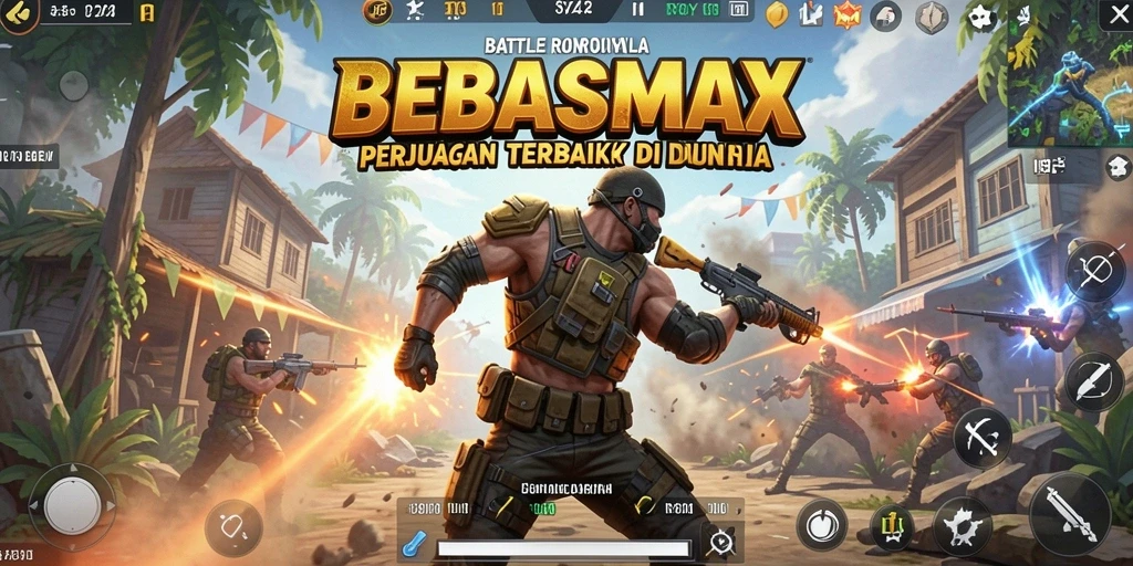 Gameplay seru dalam BEBASMAX saat bertanding di arena Battle Royale.