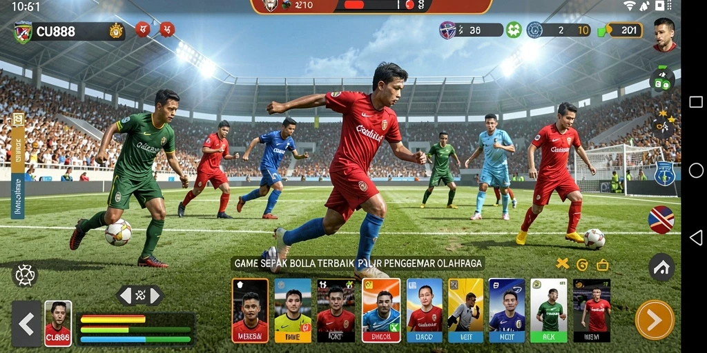 Tampilan gameplay CU888 yang penuh aksi dalam pertandingan sepak bola.