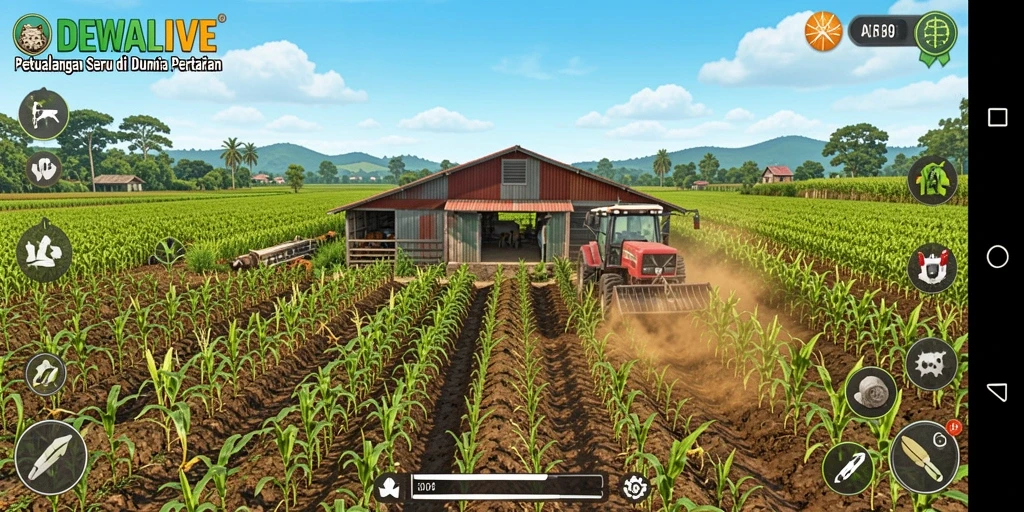 Gameplay seru di DEWALIVE dengan ladang yang penuh warna.