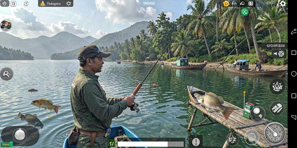 Gameplay seru di DMD686 dengan berbagai lokasi memancing.