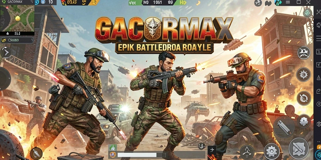 Tampilan gameplay GACORMAX yang mendebarkan dalam pertarungan Battle Royale.