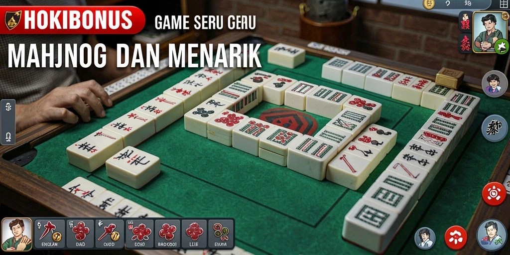 Tampilan gameplay HOKIBONUS dengan ubin Mahjong yang berwarna-warni.