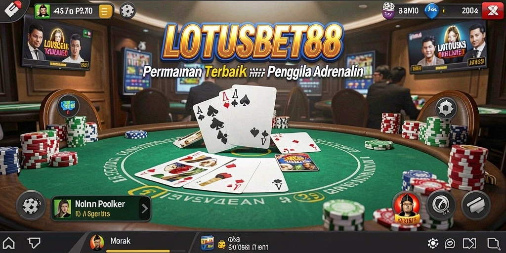 Tampilan gameplay mendebarkan dari LOTUSBET88 dengan suasana poker yang menegangkan.