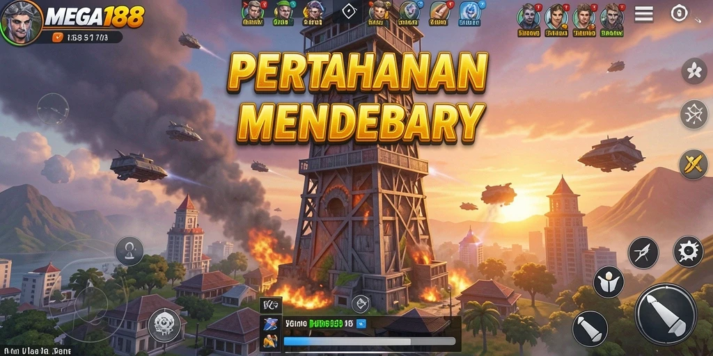 Screenshot gameplay MEGA188 yang menunjukkan aksi pertahanan tower yang strategis.
