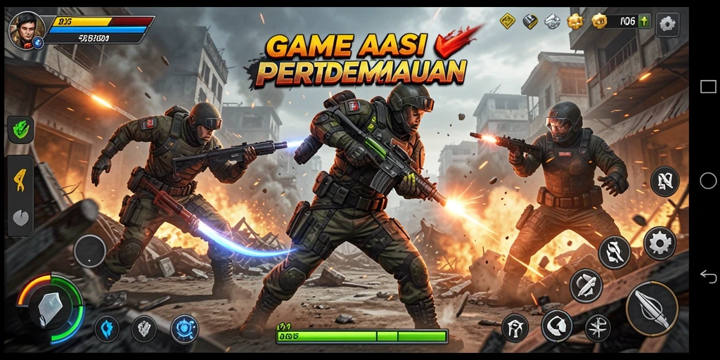 Tampilan utama gameplay N06 menampilkan aksi pertarungan yang intens.
