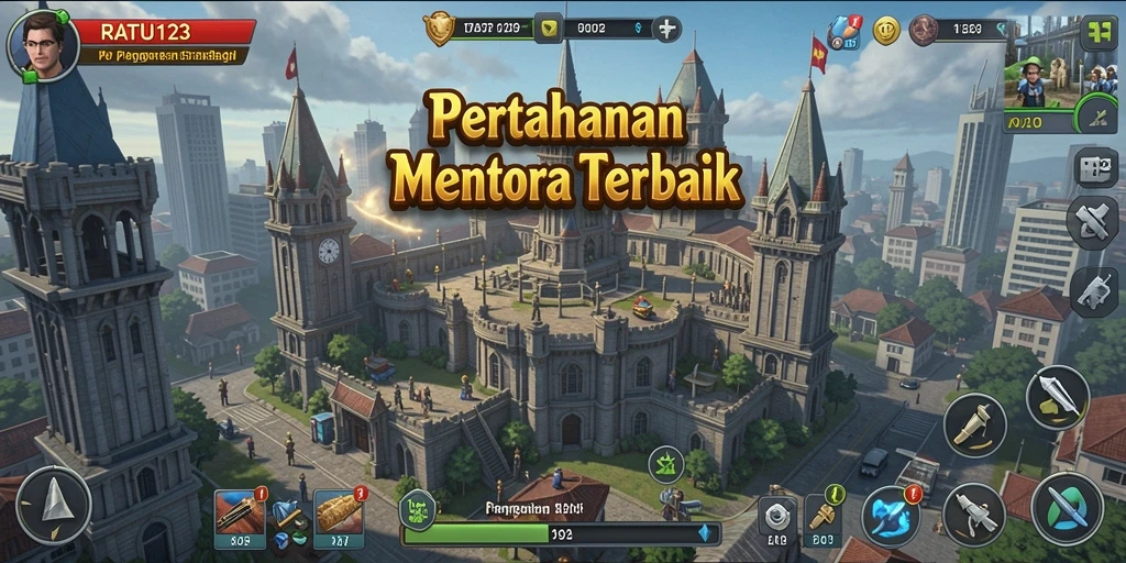 Tangkapan layar gameplay <strong>RATU123</strong> menampilkan pertempuran menara yang menegangkan.