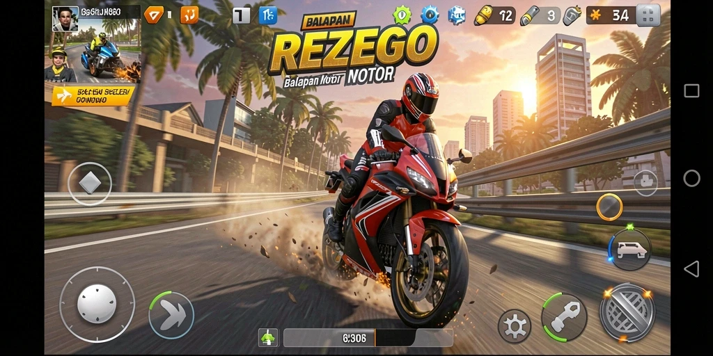 Tampilan menarik gameplay balapan motor yang mendebarkan.