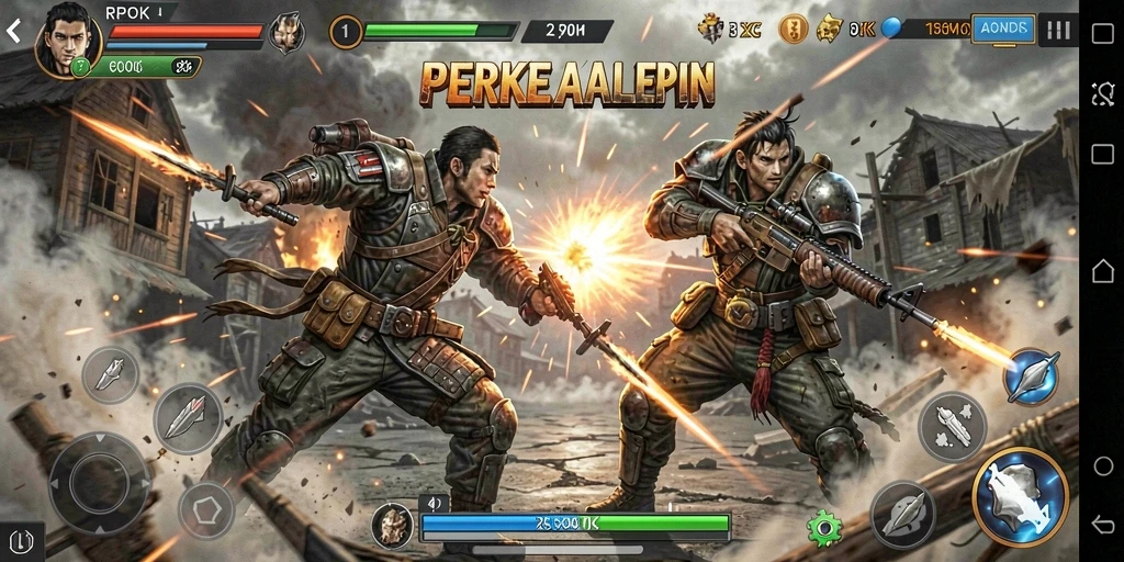 Tampilan gameplay RPOK menampilkan aksi pertarungan intens dan karakter yang beragam.