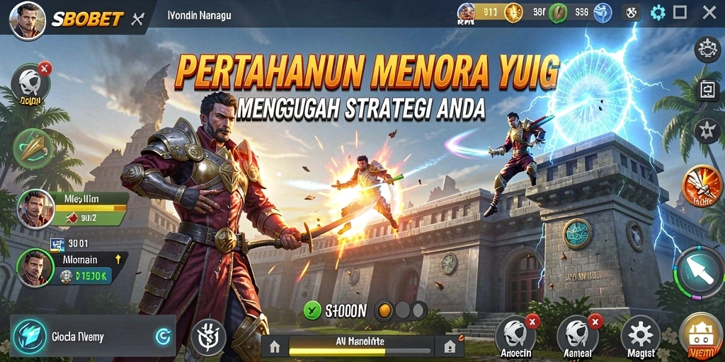 Tampilan gameplay Tower Defense SBOBET dengan menara yang siap bertahan dari serangan musuh.