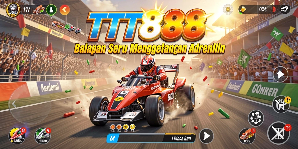Tampilan gameplay balap seru di TTT888 saat mobil melaju kencang.