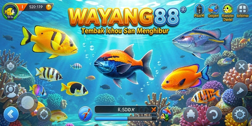 Tampilan gameplay seru dari WAYANG88 saat menembak ikan.